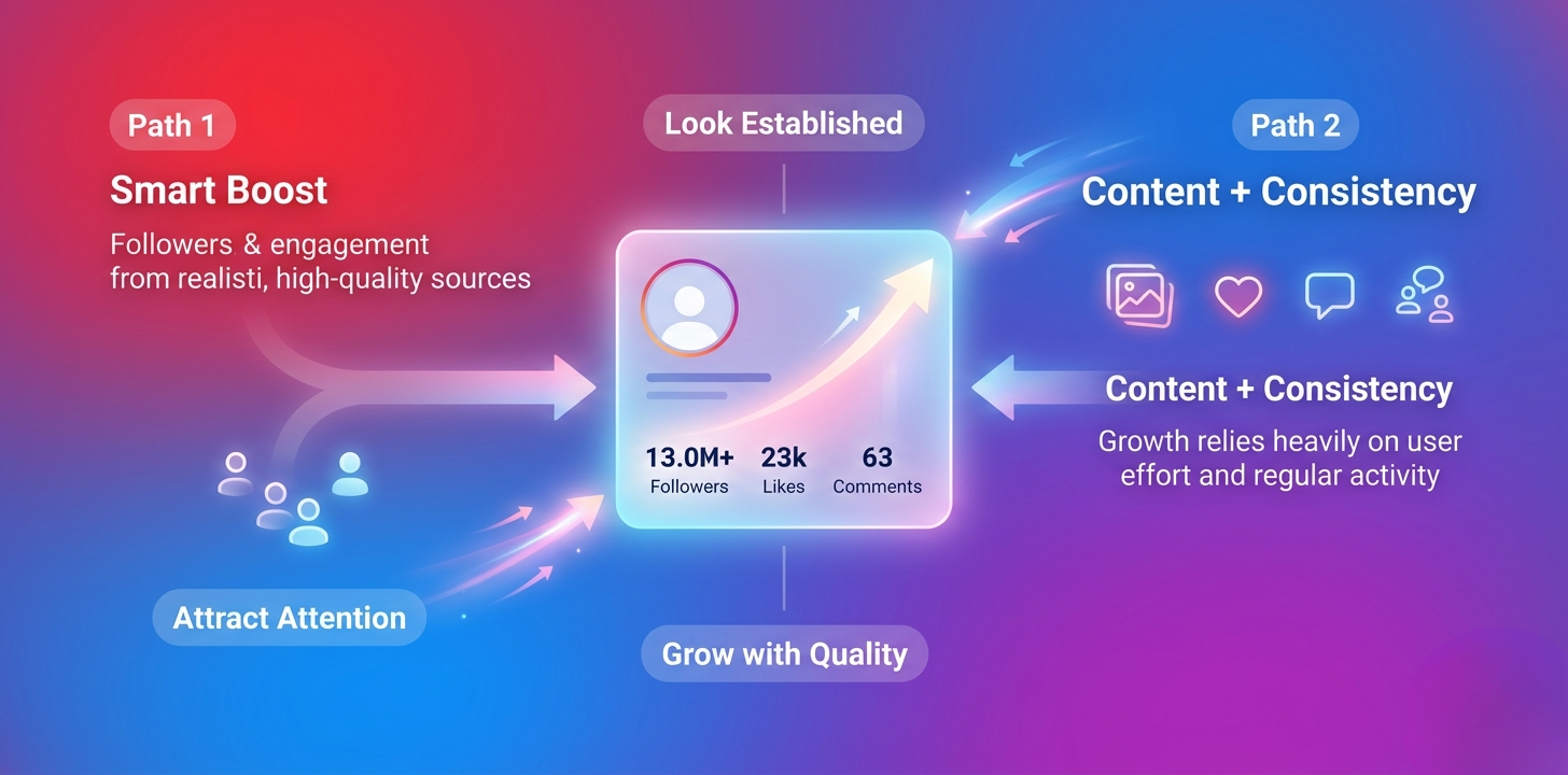 Buying followers and organic engagement combined&mdash;a strategic approach that includes buying followers to build social proof and attract attention, while growing with quality content.
